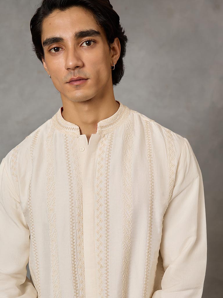 Dori Embroidered Kurta - Off White