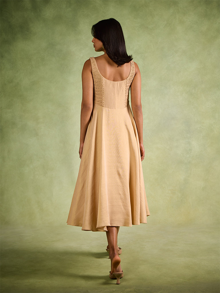 Pintuck Detail Dress – Gold