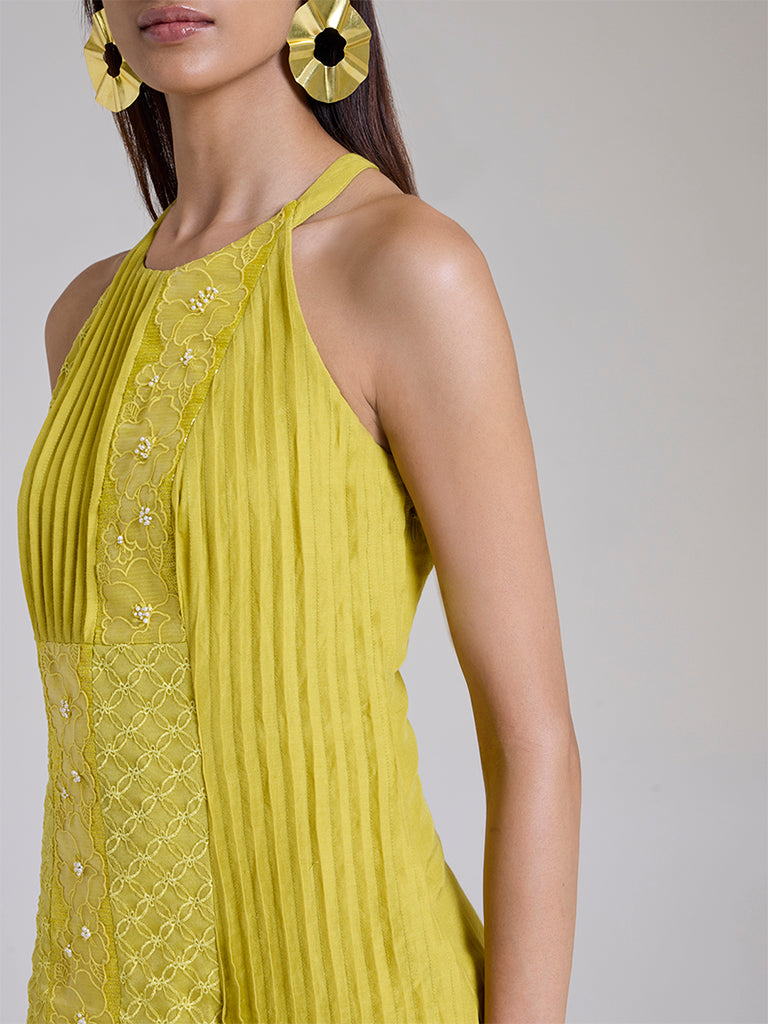 Floral Embroidered Maxi Dress - Lime