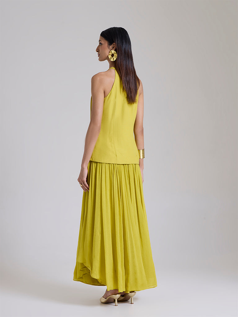 Floral Embroidered Maxi Dress - Lime