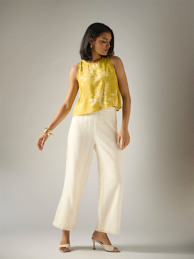 Textured Straight-Leg Pants – Ivory
