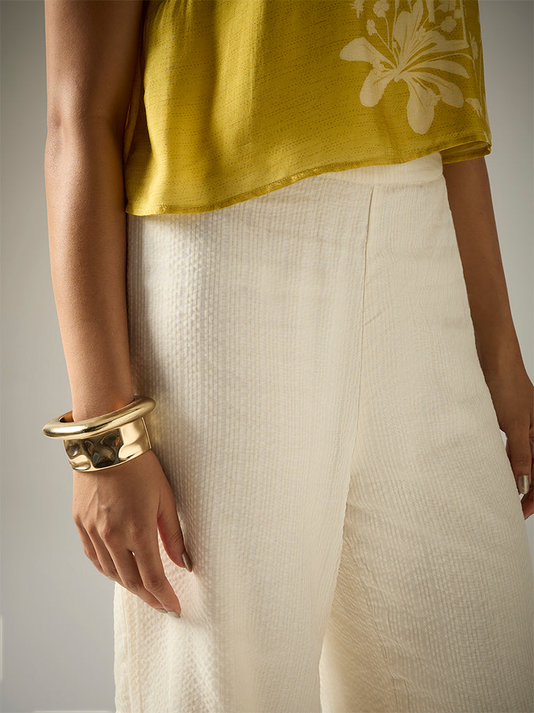 Textured Straight-Leg Pants – Ivory