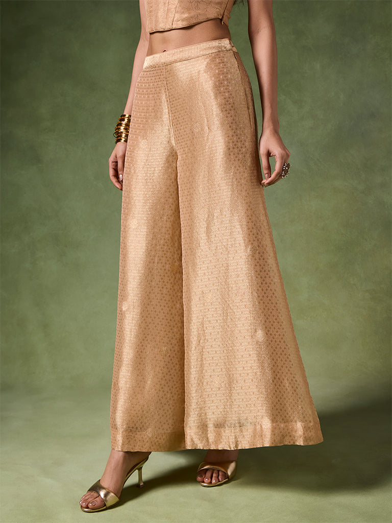 Printed Wide-Leg Palazzo – Gold
