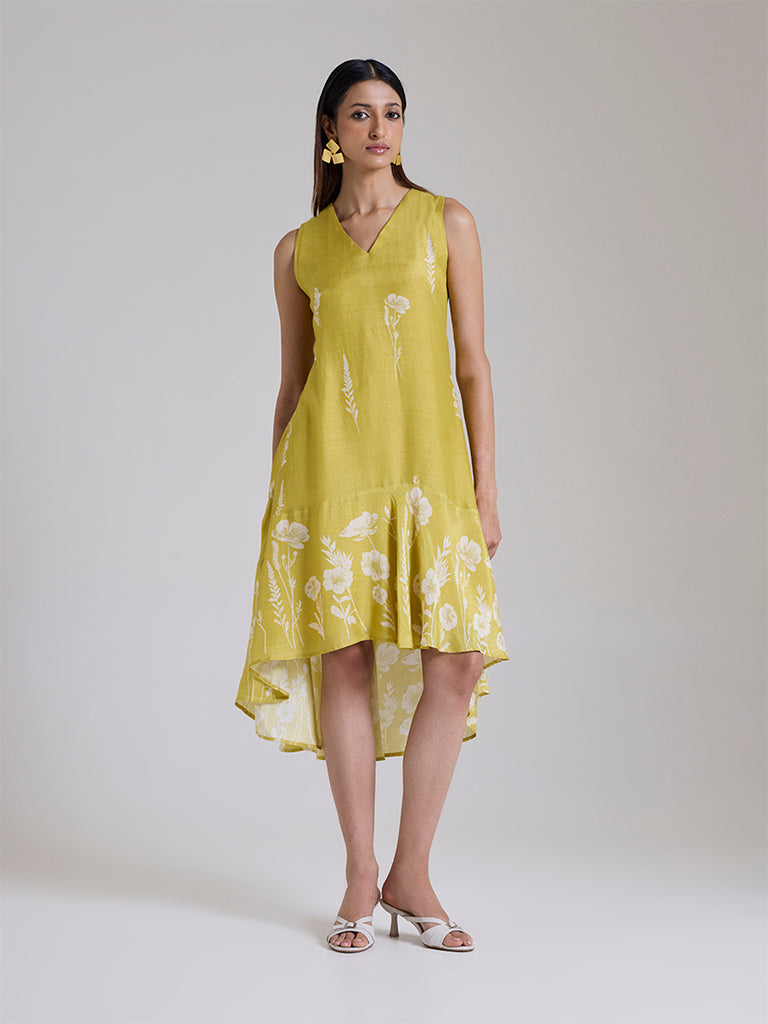 Printed High-Low Dress - Yellow