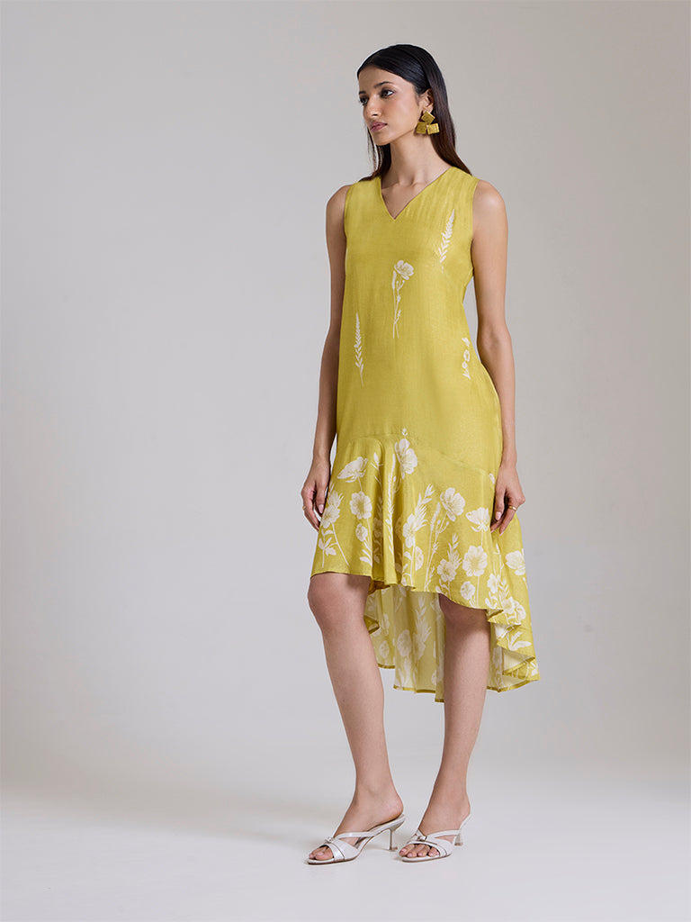 Printed High-Low Dress - Yellow