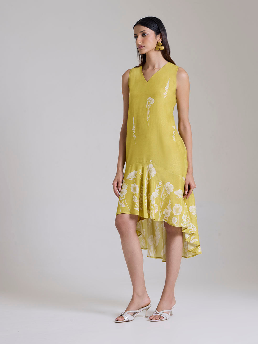 Printed High-Low Dress - Yellow