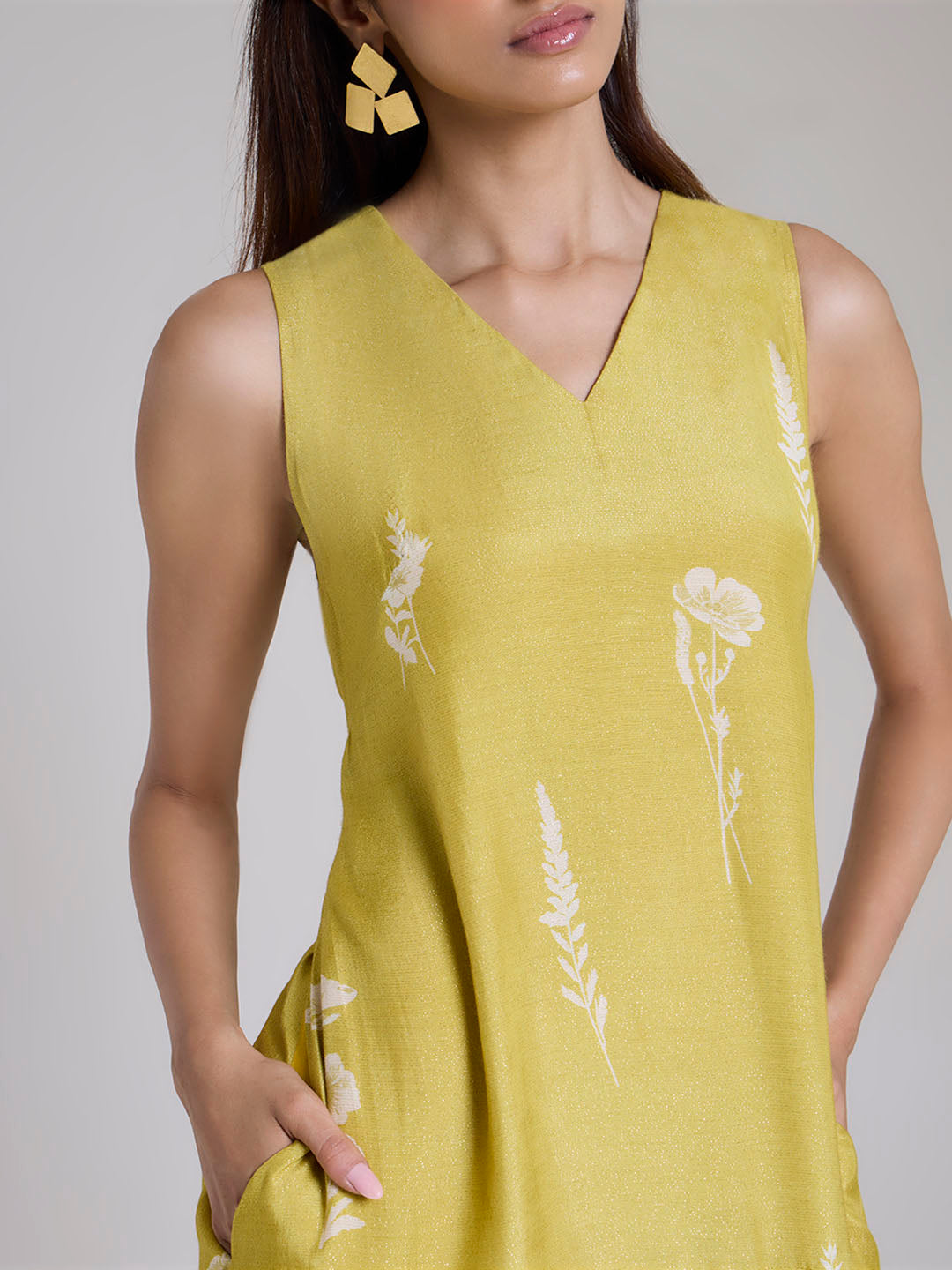 Printed High-Low Dress - Yellow