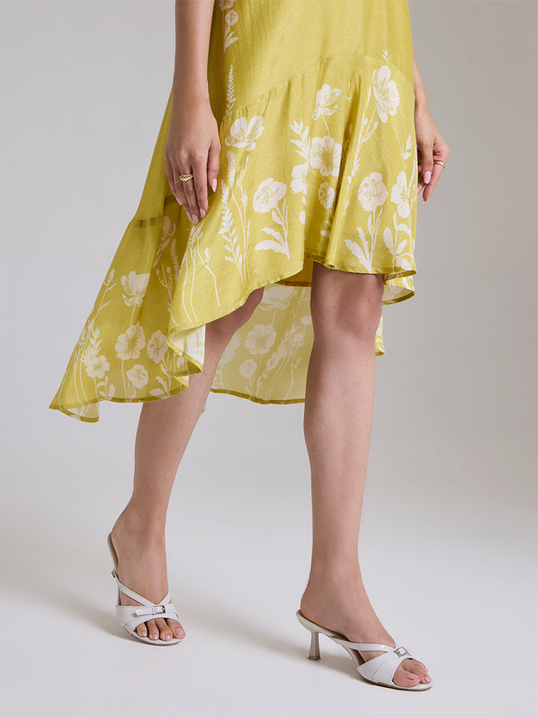 Printed High-Low Dress - Yellow