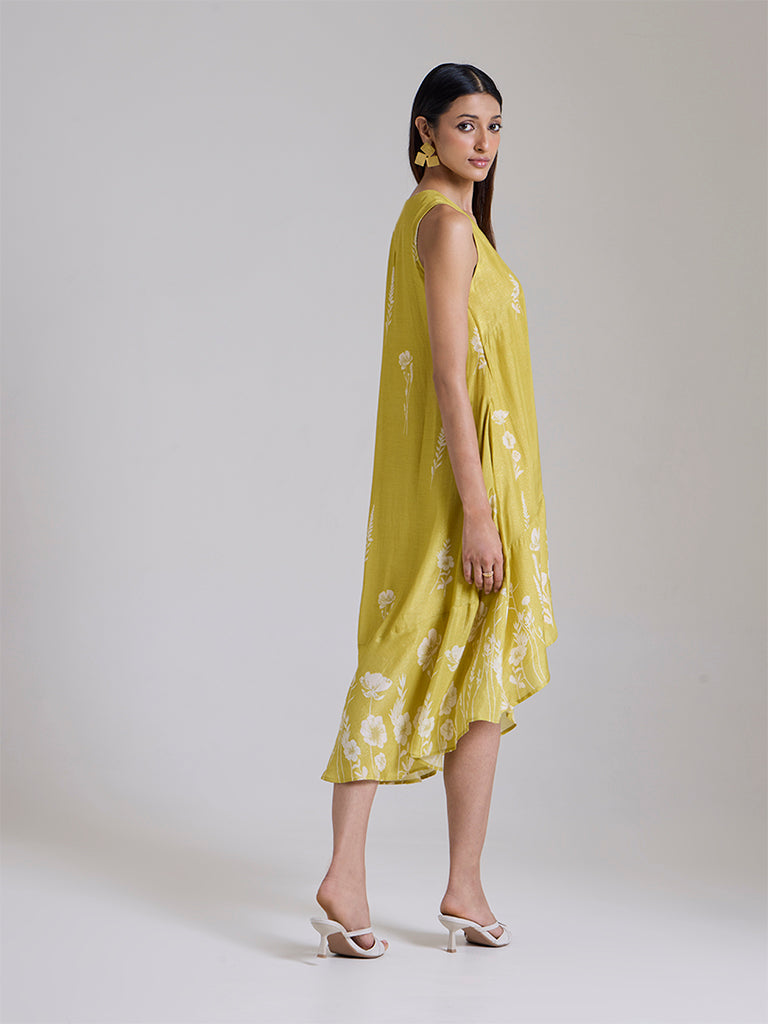 Printed High-Low Dress - Yellow