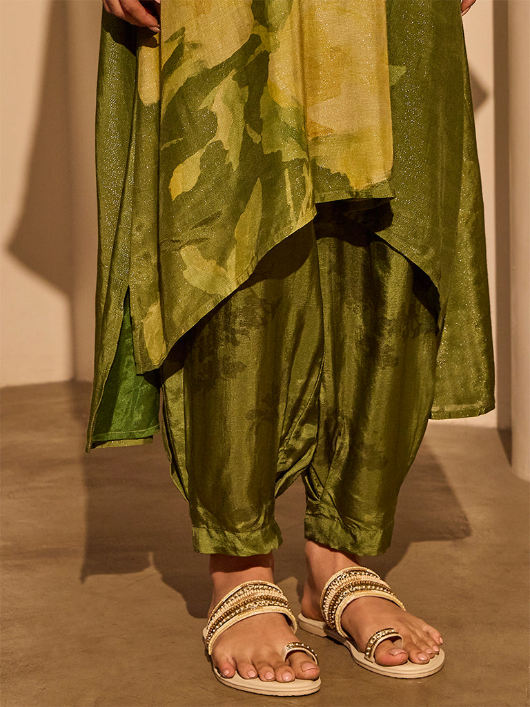 Floral Printed Kurta - Olive
