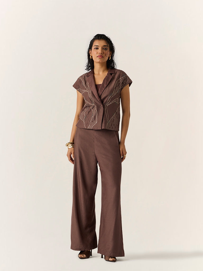 Co-ord Set with embroidery  – Brown