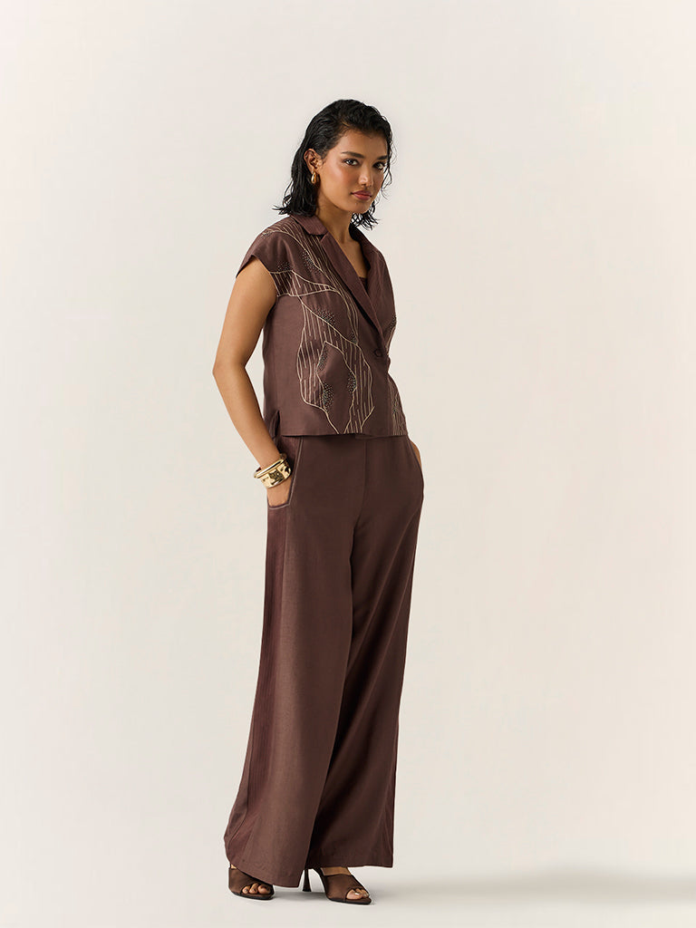 Co-ord Set with embroidery  – Brown