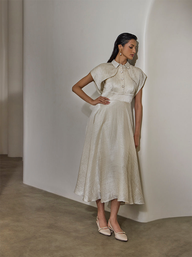 Textured Shirt Dress - Ivory