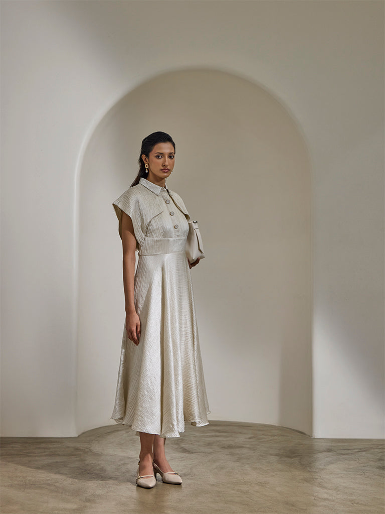 Textured Shirt Dress - Ivory