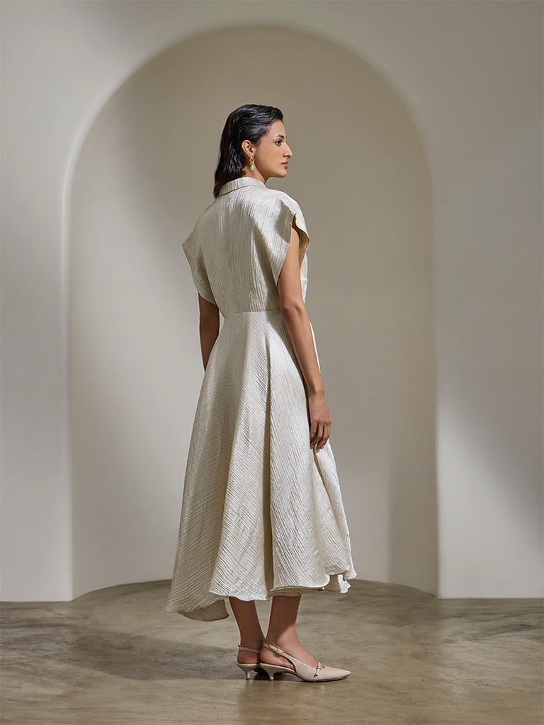 Textured Shirt Dress - Ivory