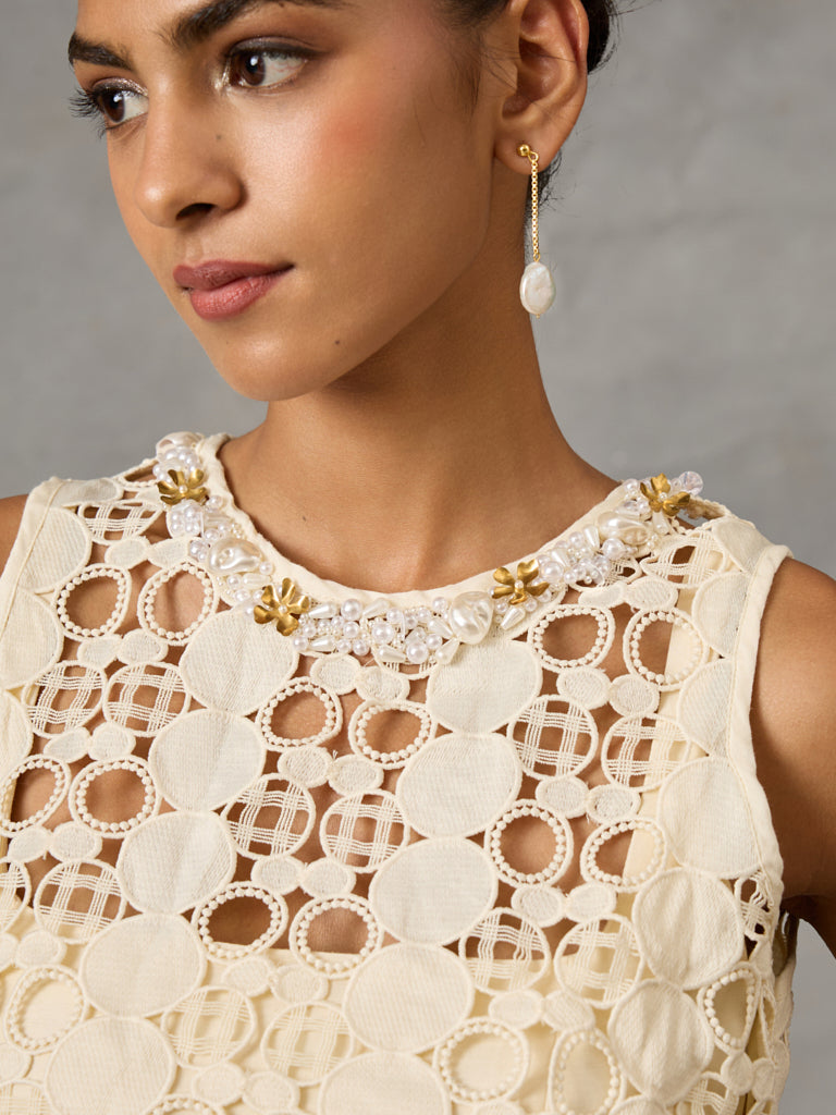 Lace Crop Top with Asymmetric Skirt – White