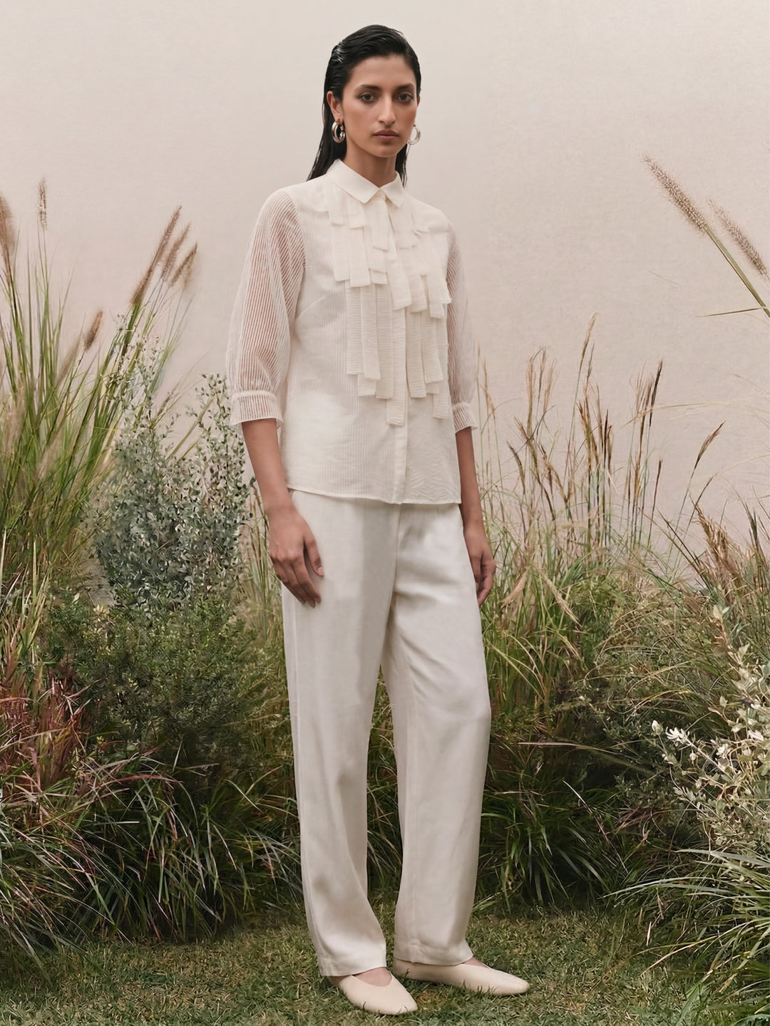 Seersucker Striped Blouse - Off-White