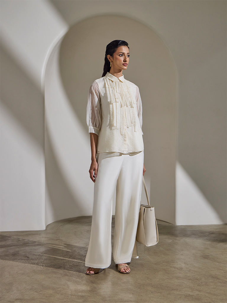 Seersucker Striped Blouse - Off-White