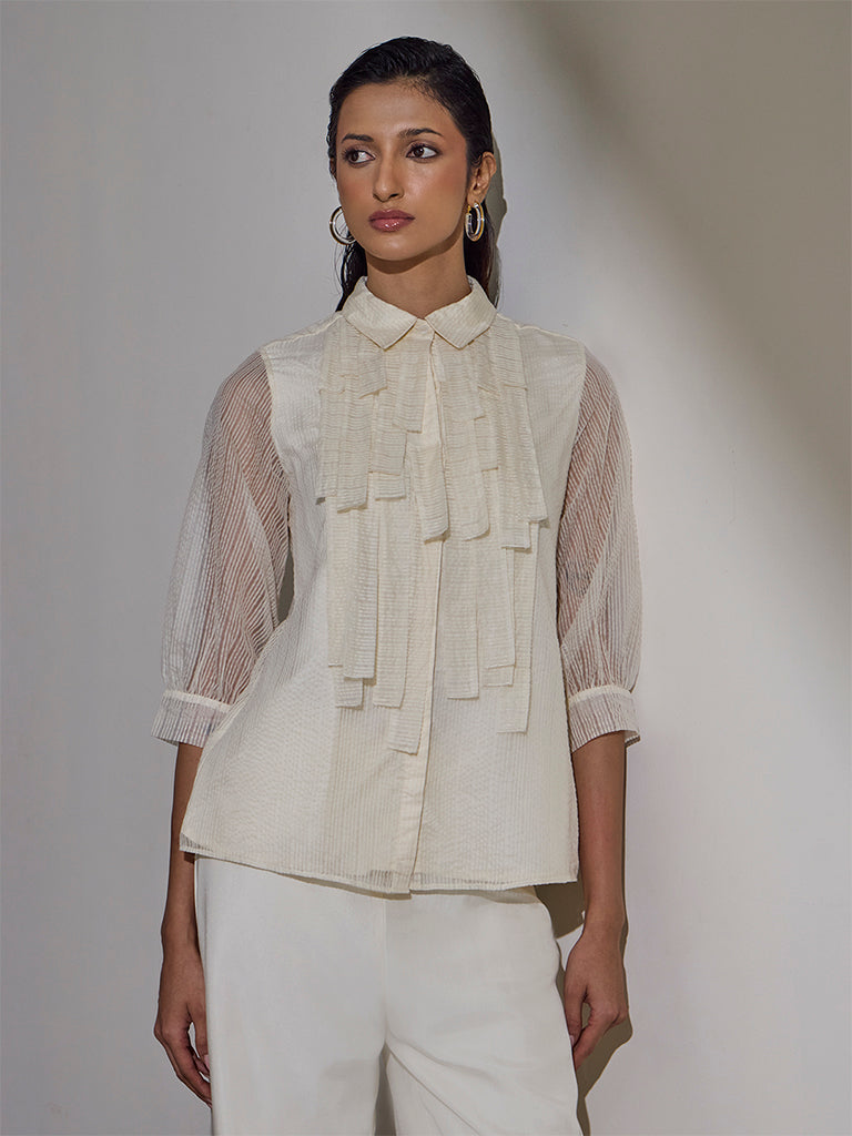 Seersucker Striped Blouse - Off-White