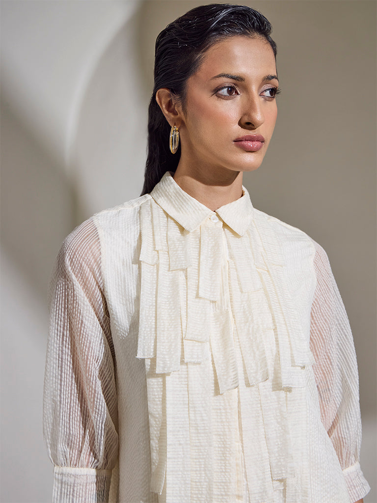Seersucker Striped Blouse - Off-White