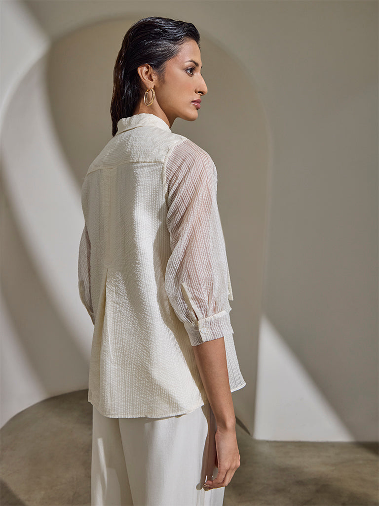 Seersucker Striped Blouse - Off-White
