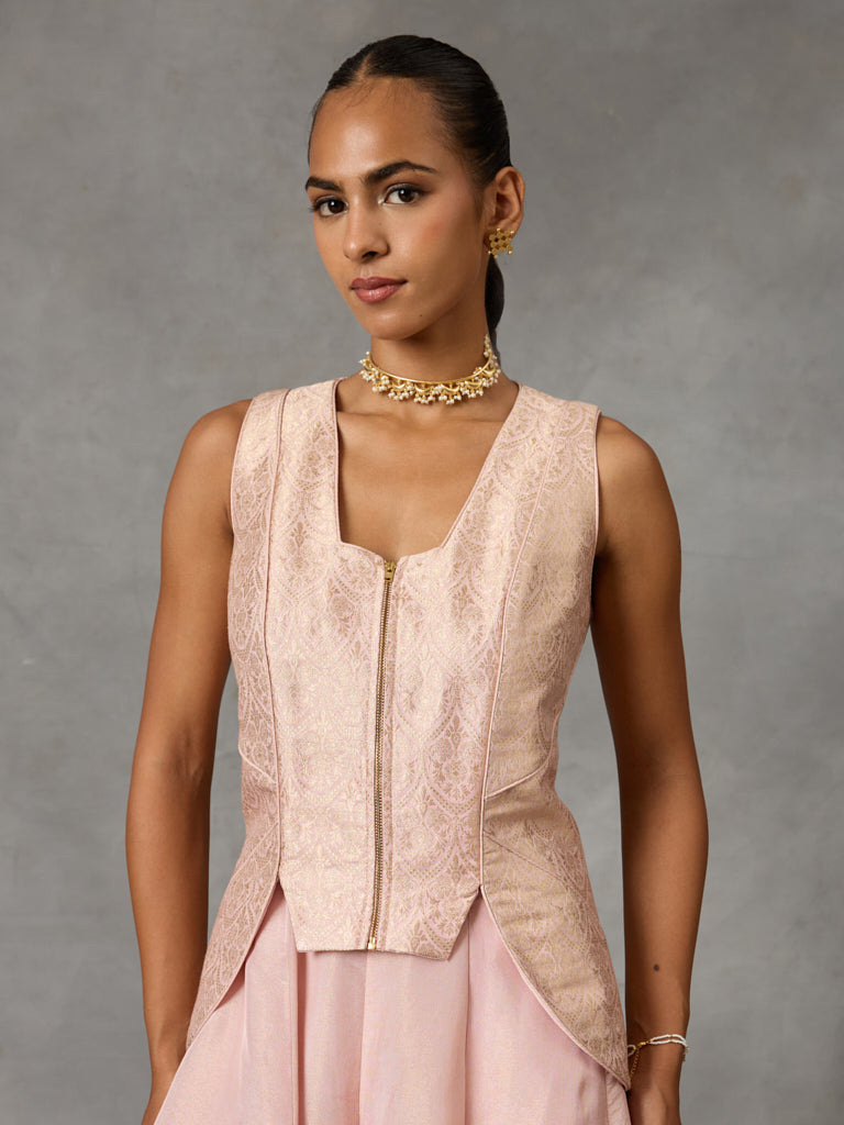 Jacquard Sleeveless Co-ord Set – Pink