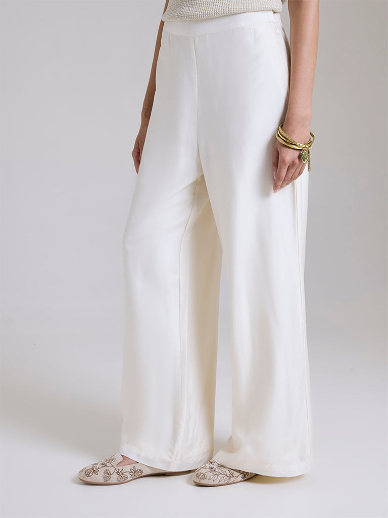 Solid Straight-Leg Pants - White