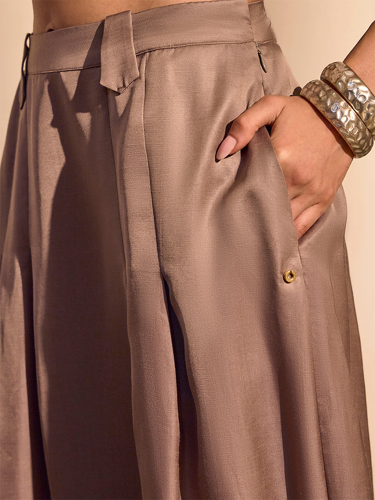 Pleated Midi Skirt – Brown