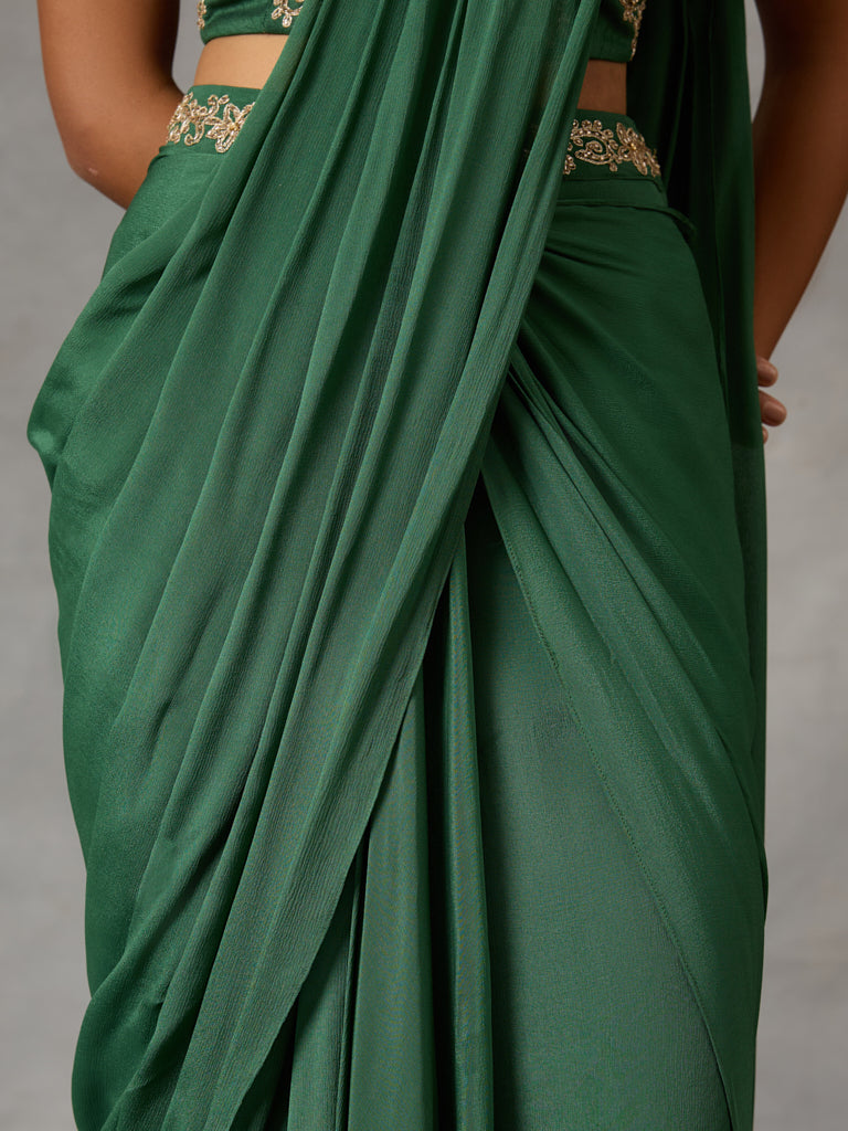 Pre-Draped Saree - Green