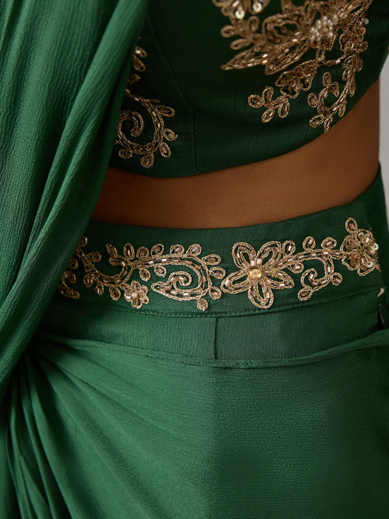Pre-Draped Saree - Green