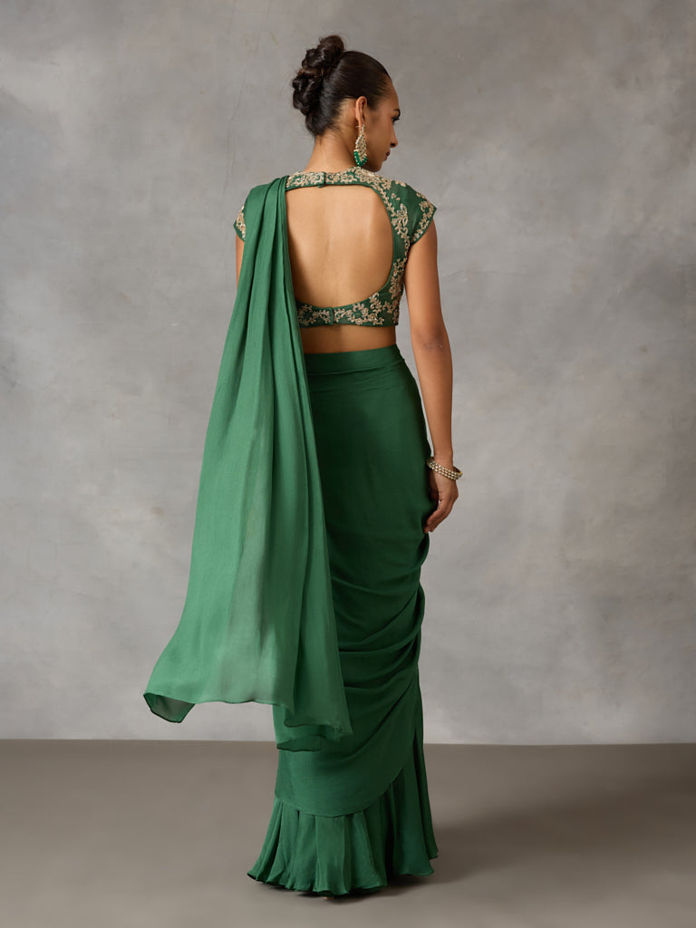 Pre-Draped Saree - Green