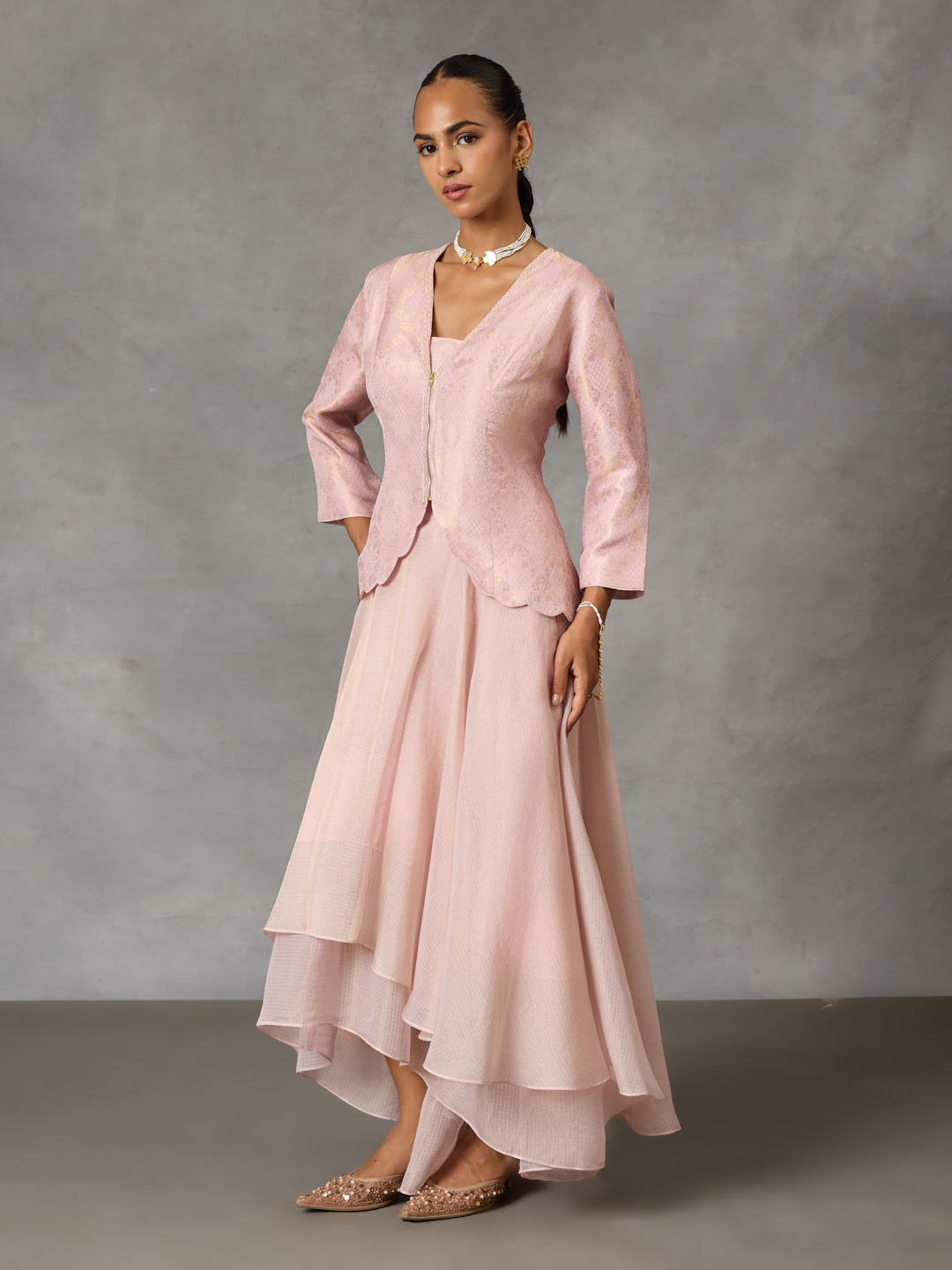Jacquard Jacket with High-Low Tissue Skirt