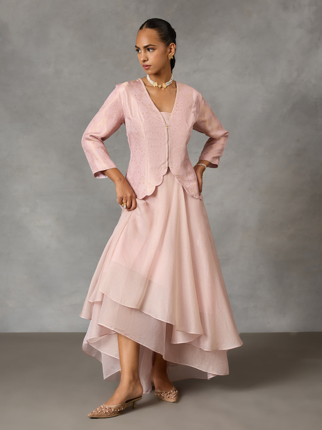 Jacquard Jacket with High-Low Tissue Skirt