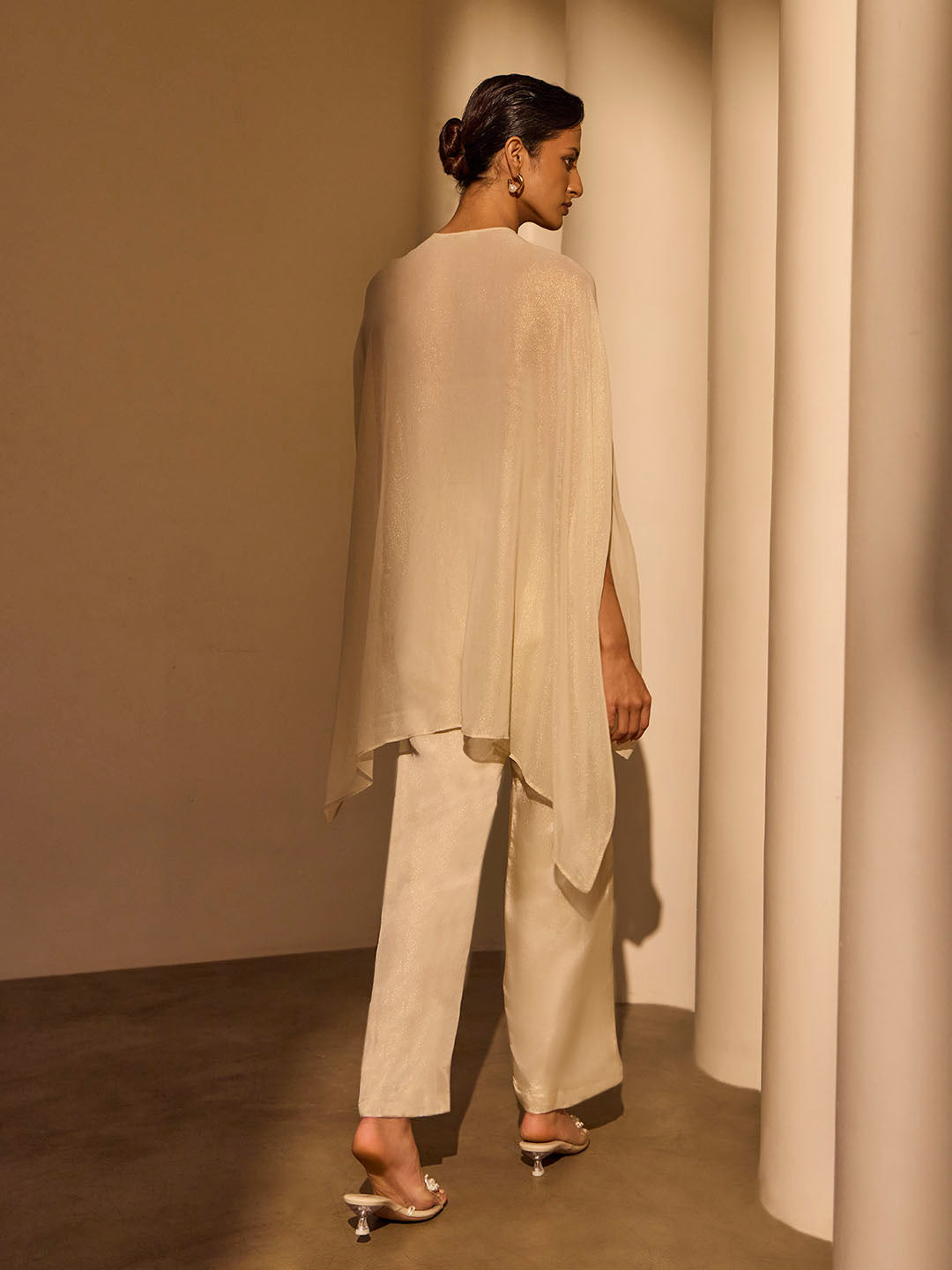 Embellished Cape Top with Camisole – Cream