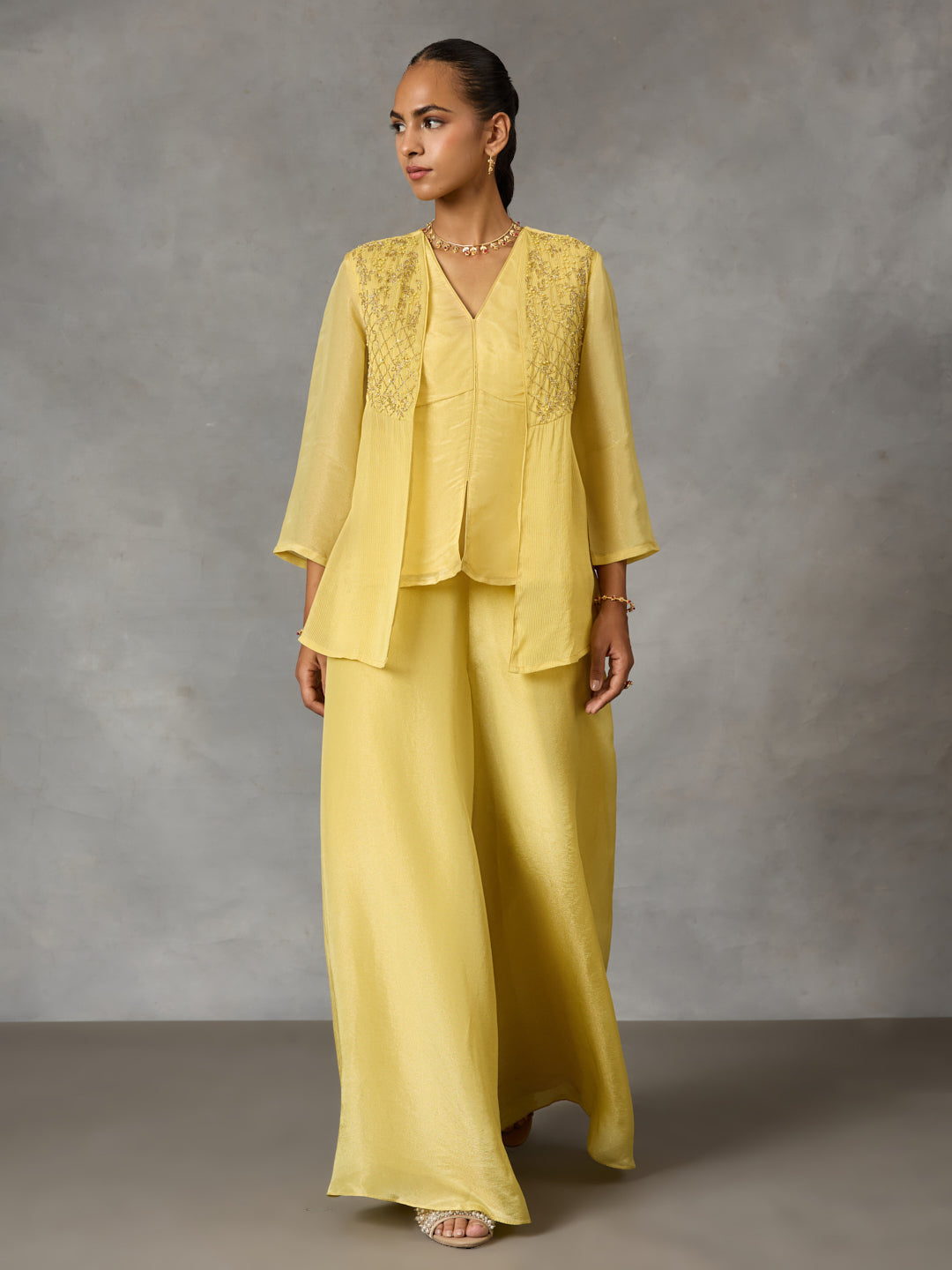 Embroidered Jacket Top – Yellow