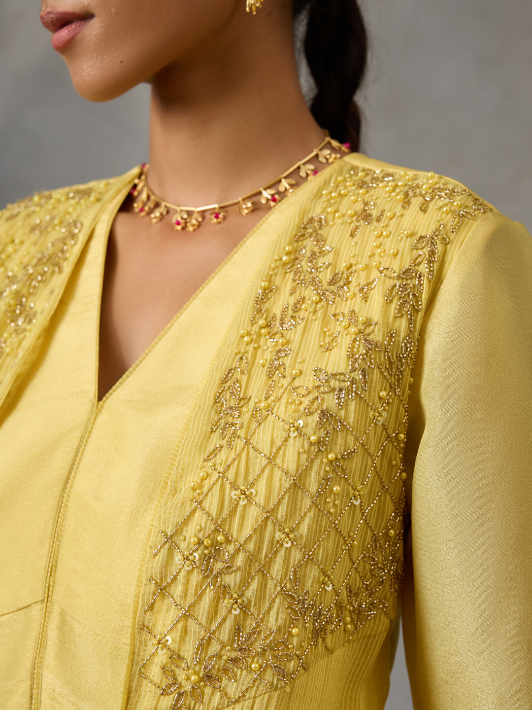 Embroidered Jacket Top – Yellow