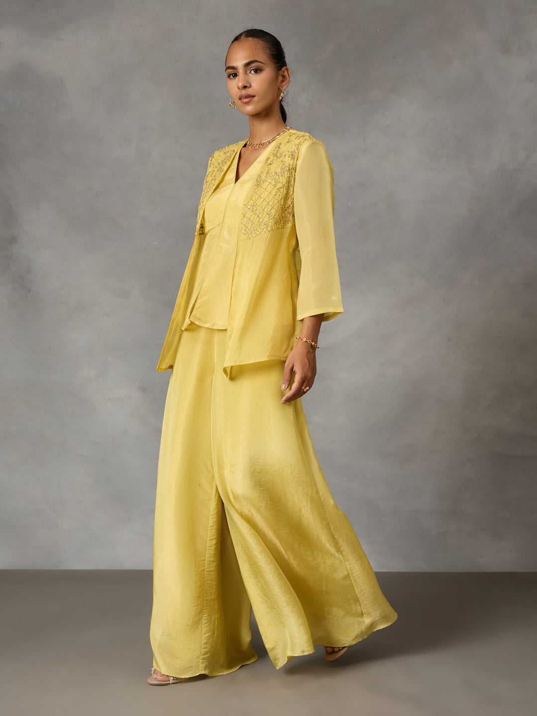 Embroidered Jacket Top – Yellow