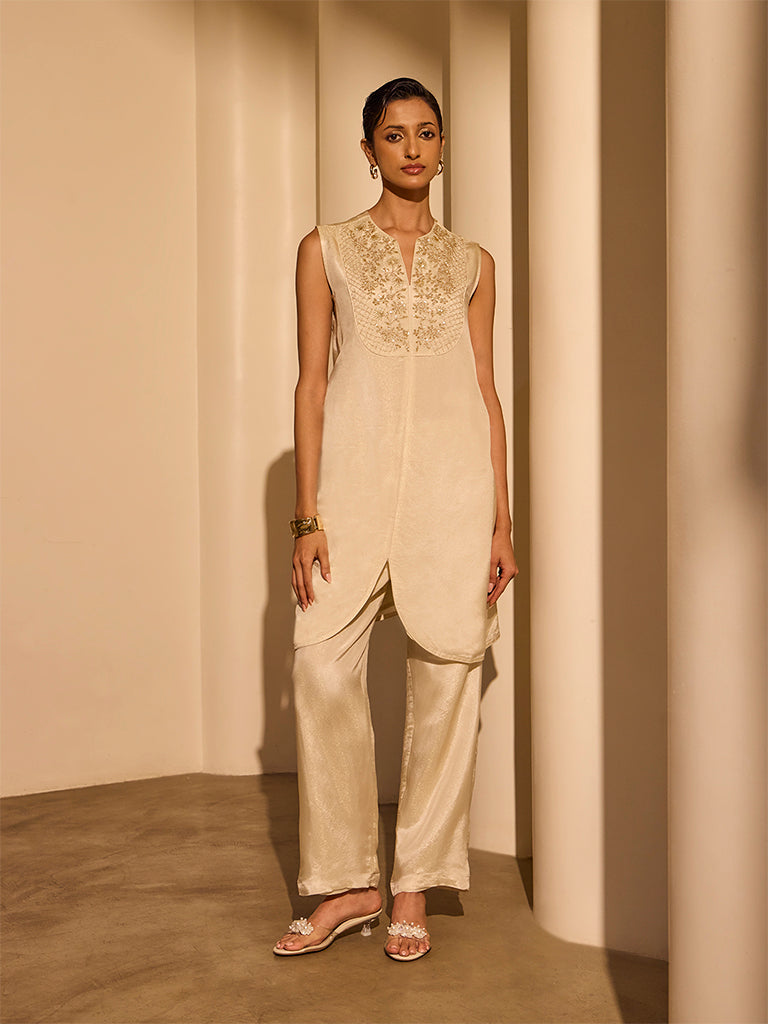 Embroidered Kurta – Cream