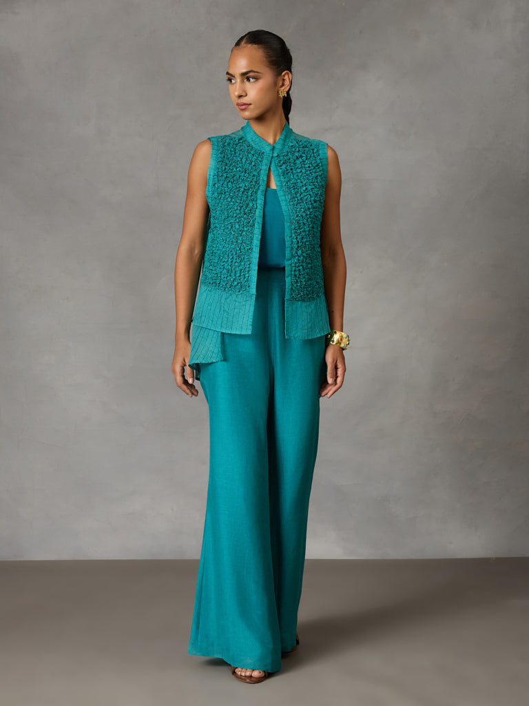 Textured Jacket and Pants Co-ord Set – Teal