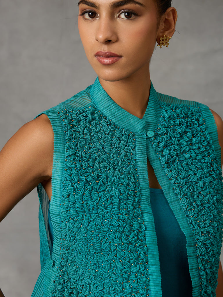 Textured Jacket and Pants Co-ord Set – Teal