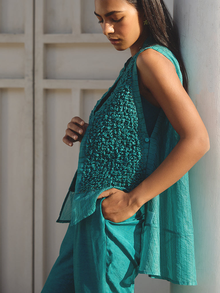 Textured Jacket and Pants Co-ord Set – Teal