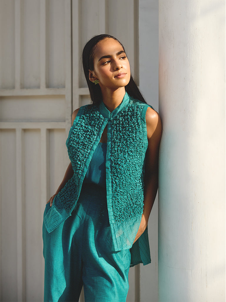 Textured Jacket and Pants Co-ord Set – Teal