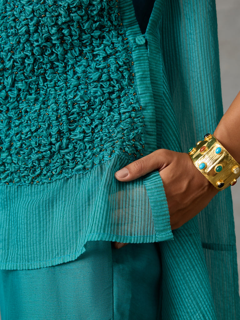 Textured Jacket and Pants Co-ord Set – Teal
