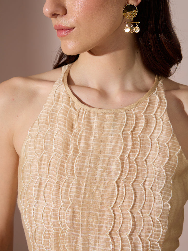 Organza Dress with Cut-Out Back – Beige