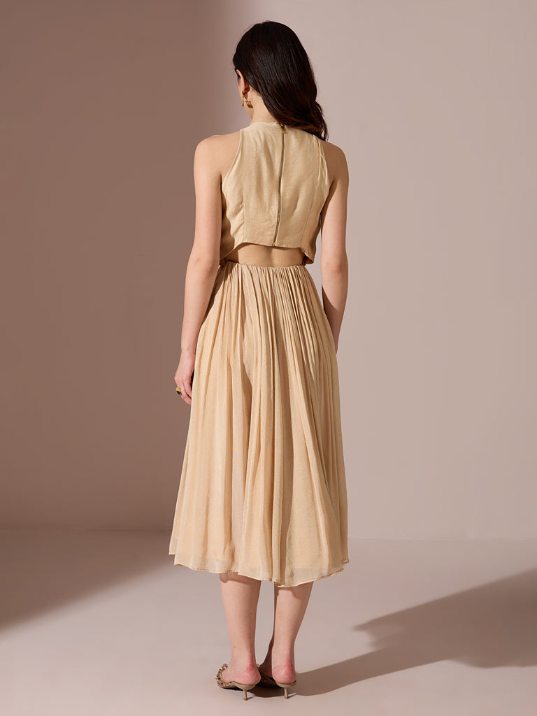 Organza Dress with Cut-Out Back – Beige