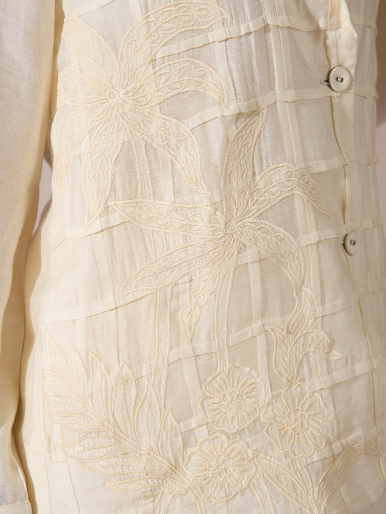 Embroidered Appliqué Jacket with Camisole – White