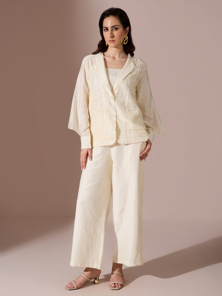 Embroidered Appliqué Jacket with Camisole – White
