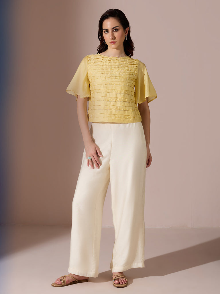 Pleated Chanderi Top - Yellow