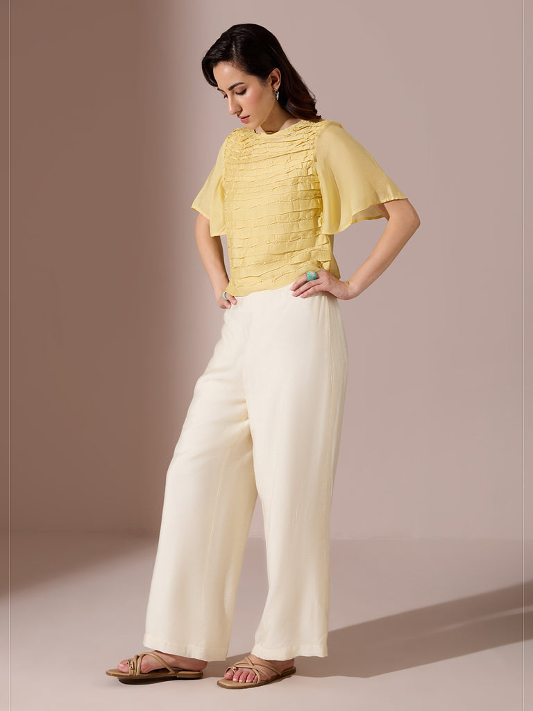 Pleated Chanderi Top - Yellow