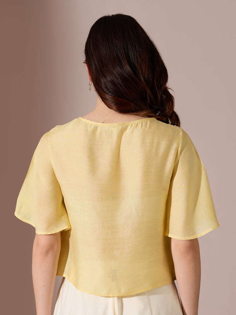 Pleated Chanderi Top - Yellow